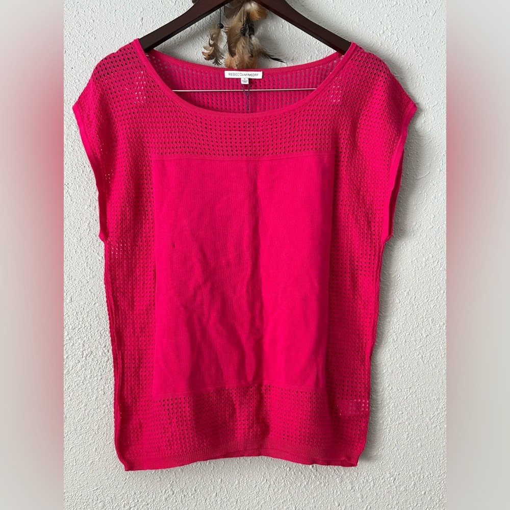 Rebecca Minkoff Magenta Mesh Boatneck Sweater NWT Size Small Casual Layeering